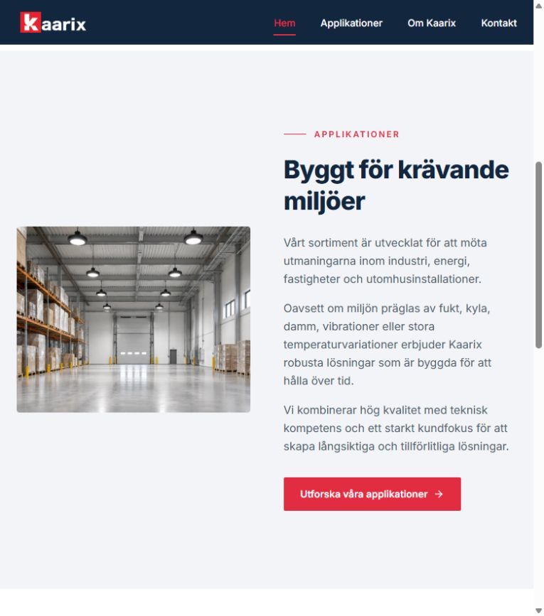 Skärmbild av Kaarix startsida